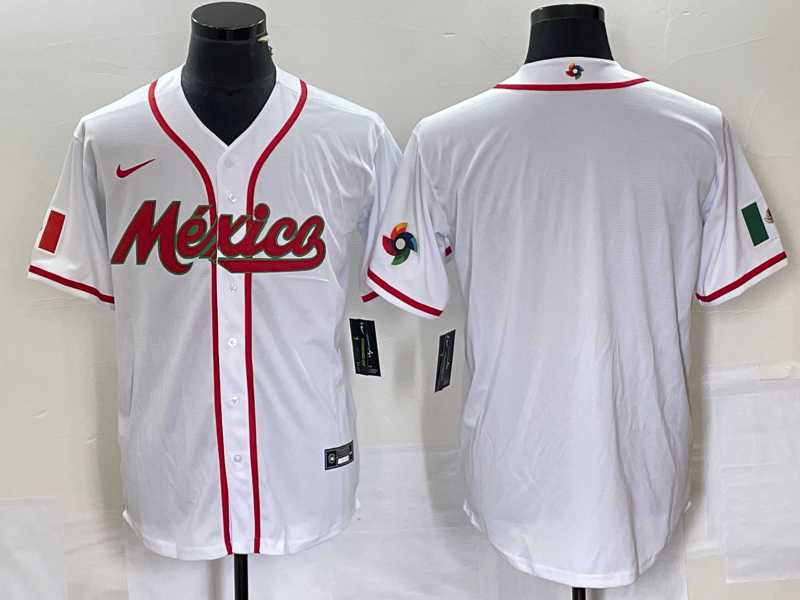 Mens Mexico Baseball Blank NEW 2023 White World Classic Stitched Jersey